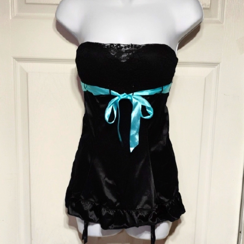 Native Intimates Black and Blue Chemise with Satin Finish